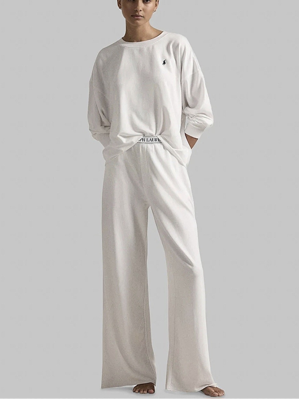 Ralph Lauren White Wide-Leg Lounge Pants